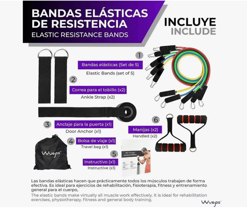 Set Ligas Tubulares De Resistencia Kit Ejercicios Gym