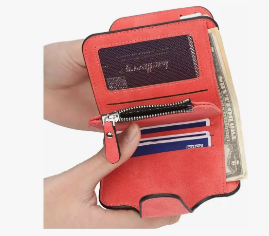 Billetera Plegable De Cuero Cartera Con Cremallera De Mujer