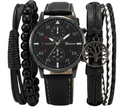 Set Reloj Analogico Caballero Pulseras Semi Cuero Ajustable