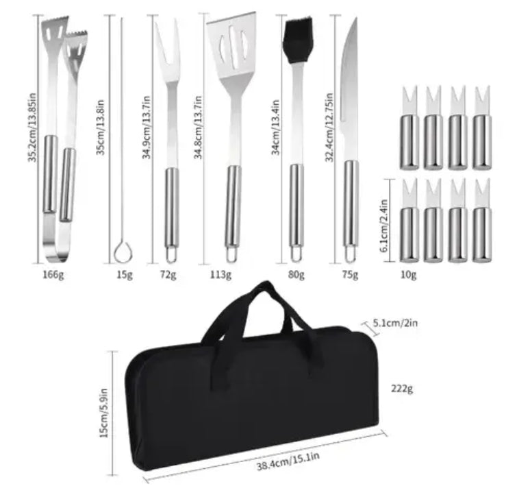 Kit Parrillero Cubiertos Acero Inoxidable 18pzs Utensilios