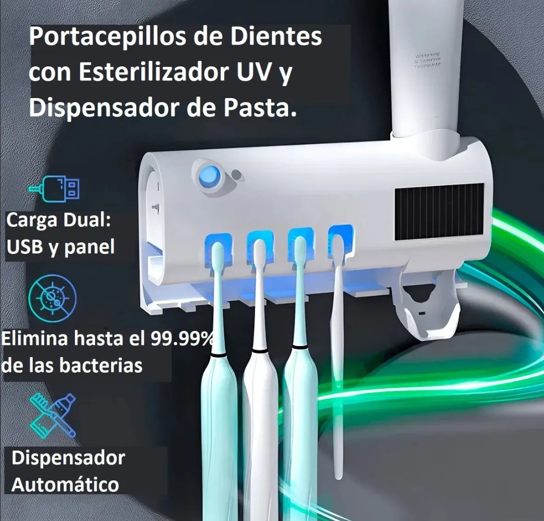 Porta Cepillos Dispensador De Pasta Dental con Esterilizador UV