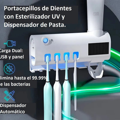 Porta Cepillos Dispensador De Pasta Dental con Esterilizador UV