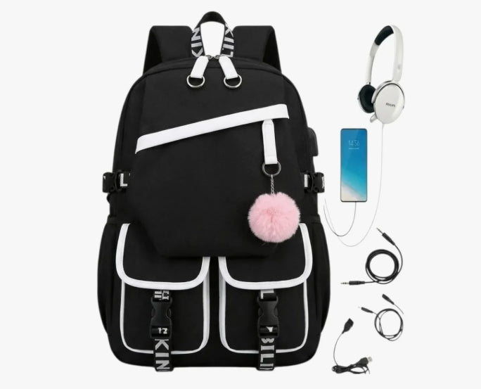 Bolso Morral Mochila Escolar Juvenil Impermeable Puerto Usb