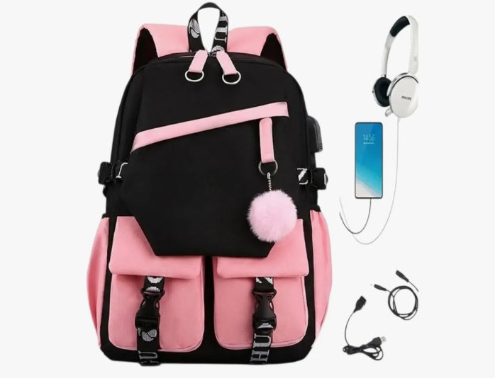 Bolso Morral Mochila Escolar Juvenil Impermeable Puerto Usb