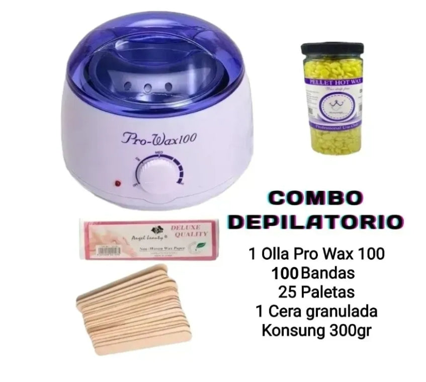 Combo Depilador Olla Cera Prowax 100, Cera Miel y Bandas