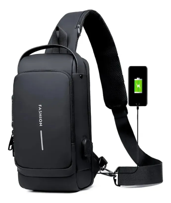 Bolso Bandolero Caballero Antirrobo Candado Usb Impermeable